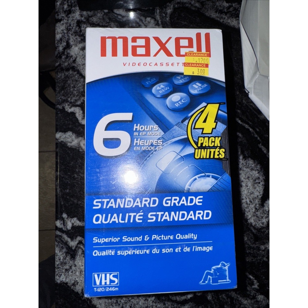 SEALED 4 PACK MAXELL T-120 6-Hour Standard-Grade VHS Blank Video Cassette Tapes
